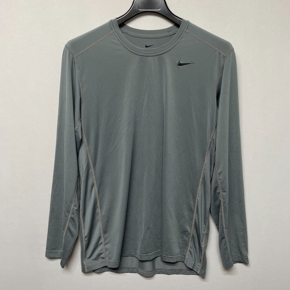 Nike Men Logn Sleeve Active Tee T-Shirt Top Size Large Gray Crew Neck B340 -26